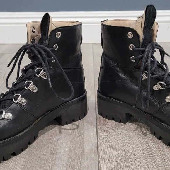 STEVE MADDEN Boom Chunky Leather Fur Tongue Lace Up Hiker Ankle Boots 6M - Picture 5 of 11